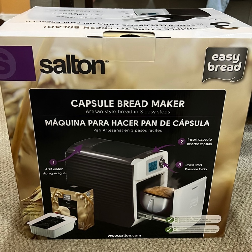 Brand new Salton capsule Bread maker! Artisan style bread in 3 easy steps.